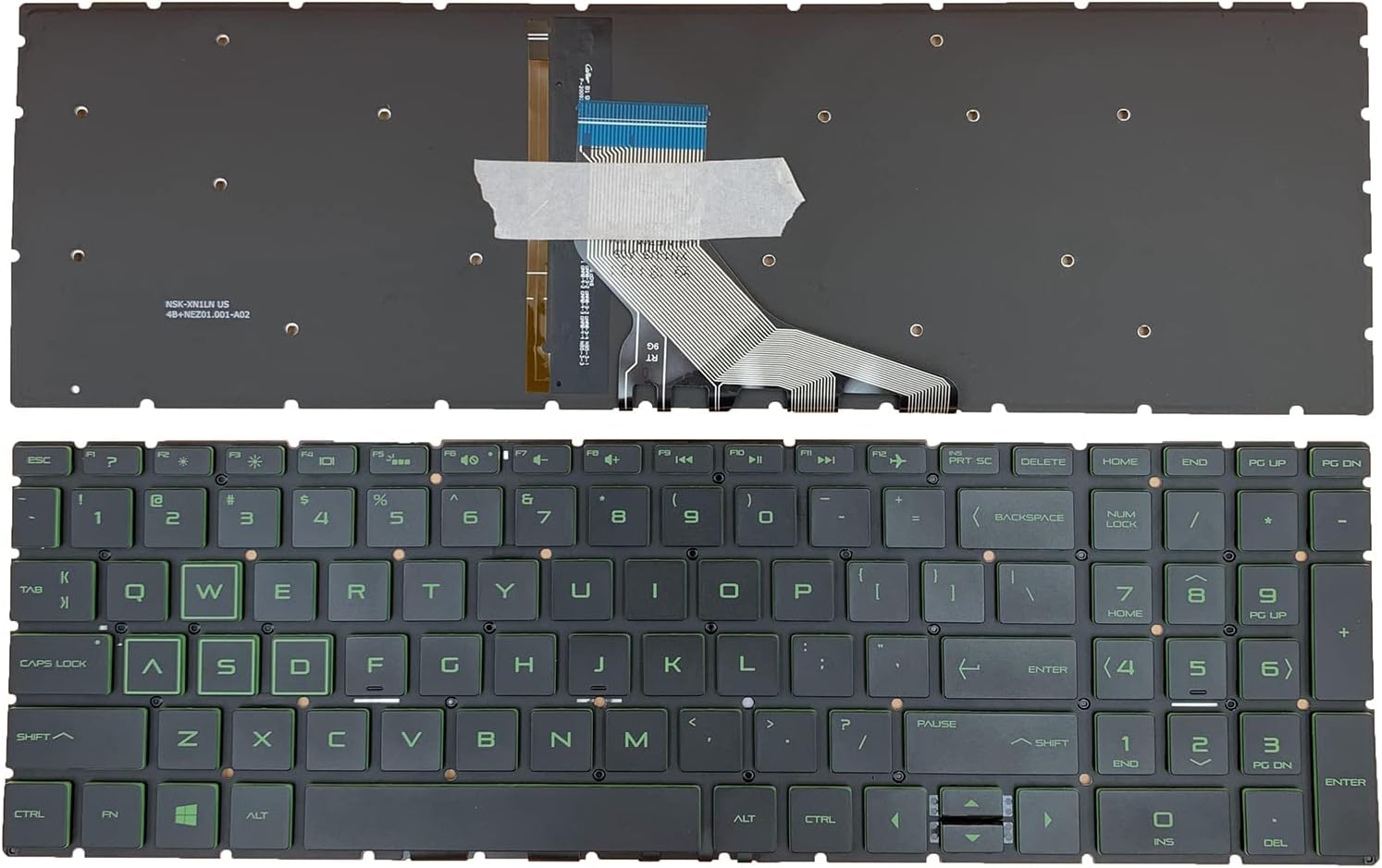 Laptop Replacement US Layout Green Backlight Keyboard for HP Pavilion 15-CX 15-DB 15-DX 15-DR 250 G7 255 256 G7 15-CN 15-CS 15-CR 15-CW 17-by 17-CA 15-CX0020NR 15-CX0030NR 15-CX0040NR 15-CX0042NR