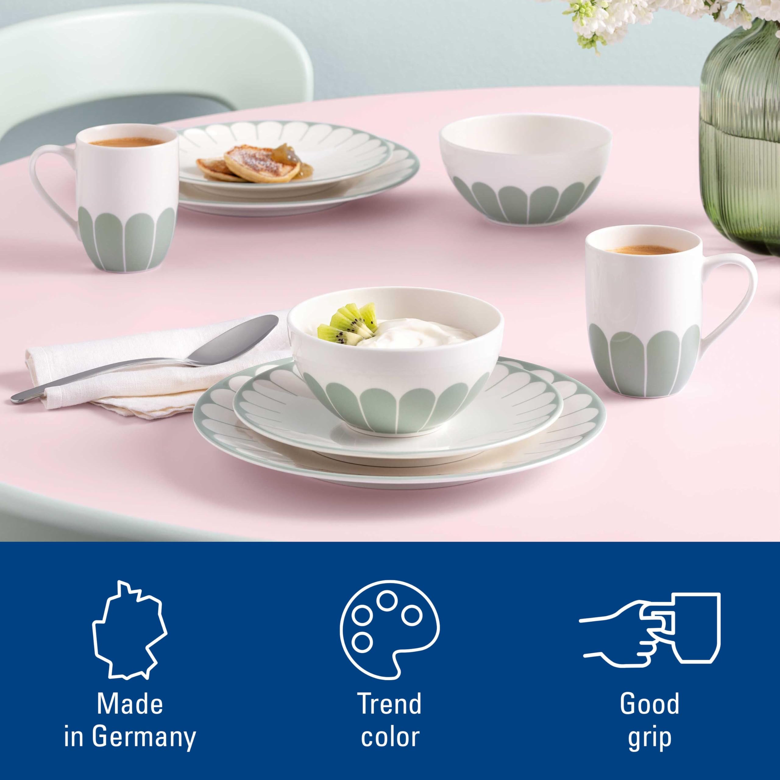 Villeroy & Boch - Fleur vert kubek z uchem zielony, nadaje się do zmywarki i mikrofalówki, kubek do kawy i gorących napojów, filiżanka do herbaty, kubek kawy, filiżanka kawy, porcelana Premium