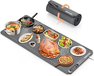 LBOLHZO Extra Large 36x16 Food Warming Mat 580W - 6 Temp Levels, 6Hr Timer for Buffets, Parties & Mother's Day Gifts