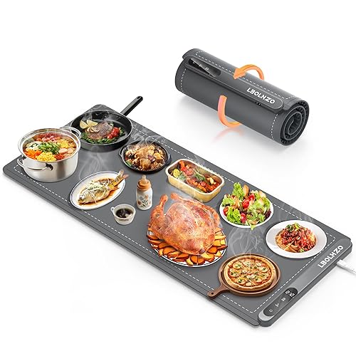 LBOLHZO Warming Mat For Food Extra Large 36"x16" 580W Food Warmer Chafing Dishes for Buffet,Food Warming Mat,Food Warmers for Parties Buffet,Portable Heating Pad 6 Level Temp 6 Hour Timer (Plus Grey)