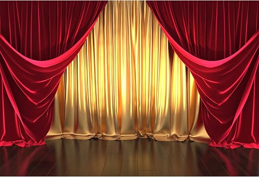 10x8ft Red Theater Curtains Backdrop Golden Stage Drapes Wooden Floor Photography Background Birthday Party Concert Talent Show Circus Show Baby Adults Portrait