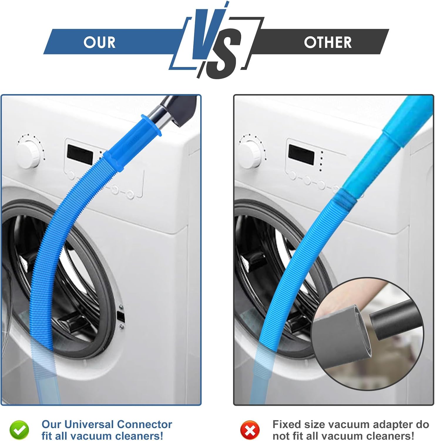 Upgraded 2 Pieces Dryer Vent Cleaner Kit Compatible with Most Vacuum Cleaner, Flexible Dryer Lint Brush and Vacuum Hose Attachment, Quickly Lint Remove, Blue thumbnail