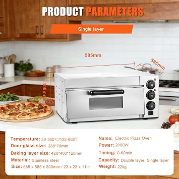 3000W 16″ Countertop Pizza Maker Electric Grill & Toaster Oven – 50-350°C Pizza Cooker for Baking, Grilling with 60-Min Timer, Baking Tray & Stone Base | Stainless Steel SingleLayer