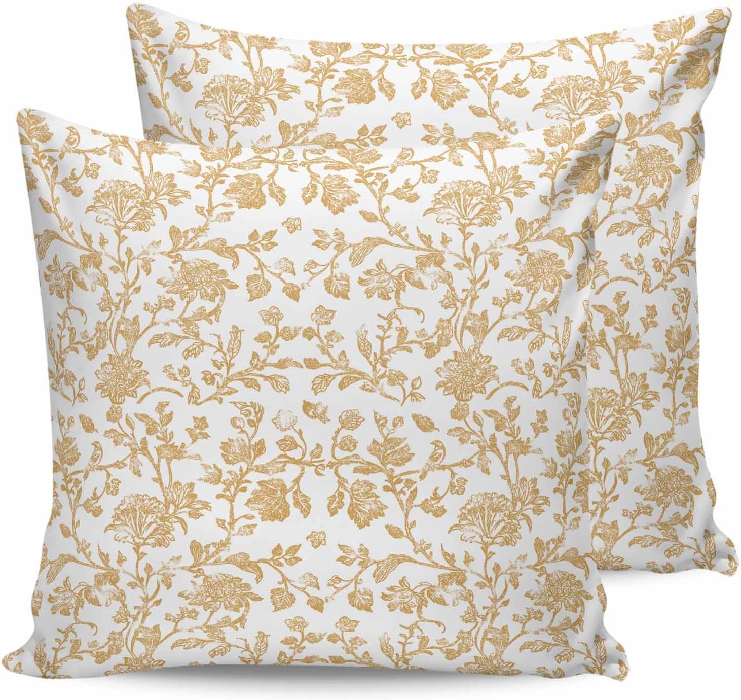 Outdoor Waterproof Pillow Covers French Country Retro Floral Decorative Throw Pillow Protectors, Ginger Seamless Flower Pillowcase Cushion Cases for Patio Sofa Garden Couch,16x16IN,Pack of 2