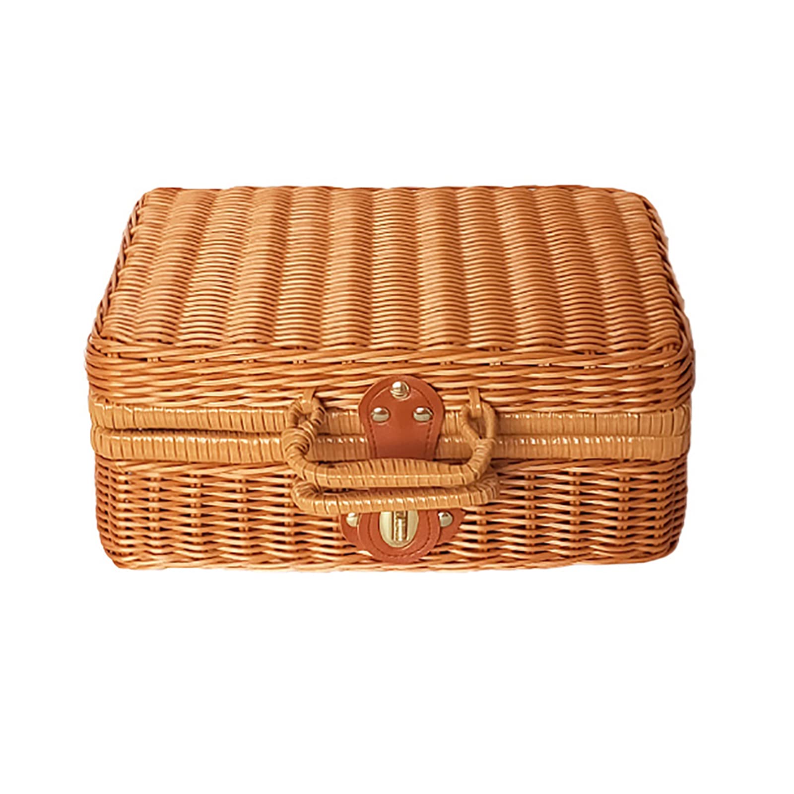 Storage Basket,Picnic,Imitation Rattan Vintage,Traditional Wicker Hamper Box,Woven,Hand Made,For Cosmetic Bags,Souvenirs,Picnics,Brown