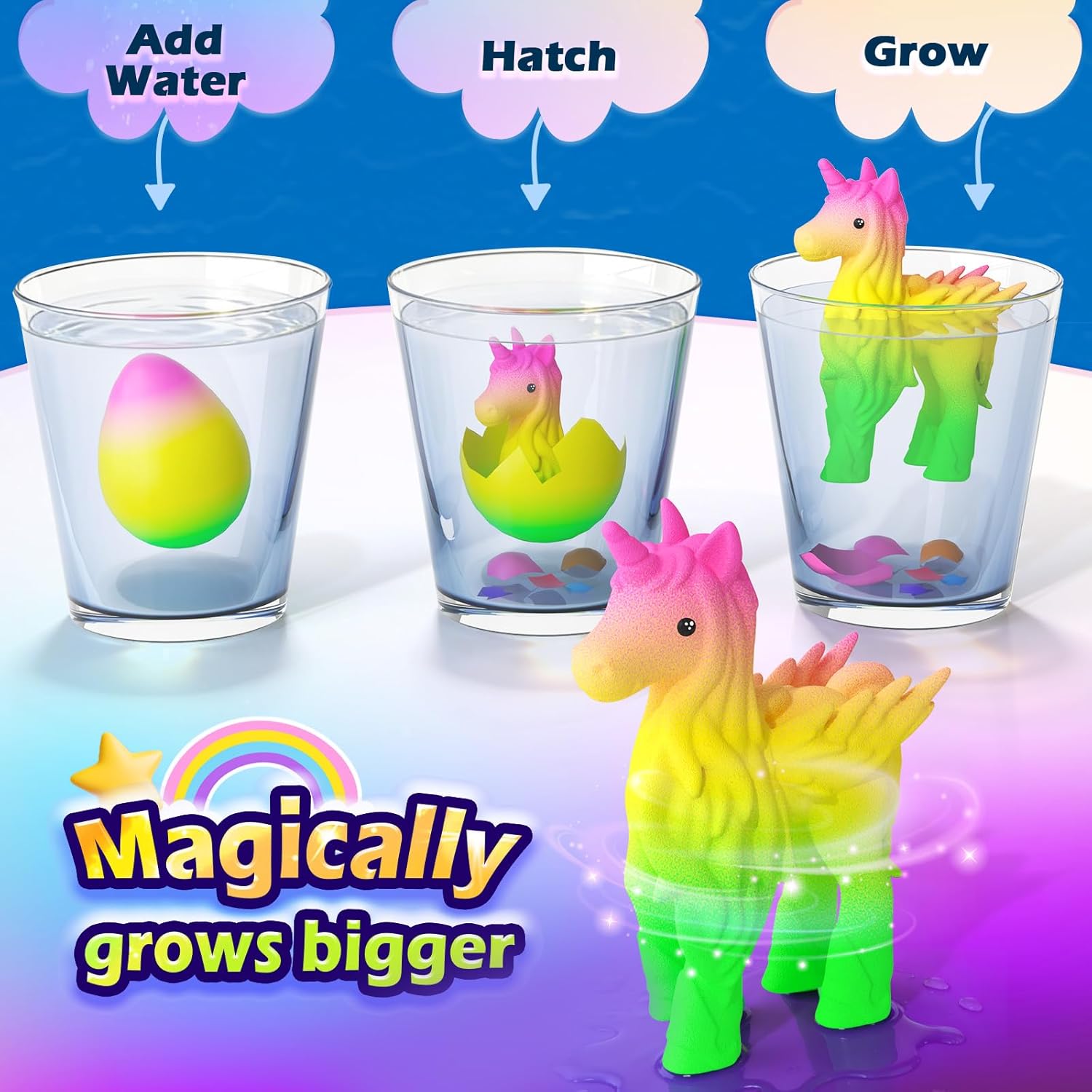 Unicorn Hatching Rainbow Eggs for Kids - 6 Pack Magic Growing Unicorn Toys for Girls Age 3-8 - Birthday Gifts, Easter Basket Stuffers & Party Favors for 3+ Year Old - Girl Gifts for Ages 3 4 5 6 7 8