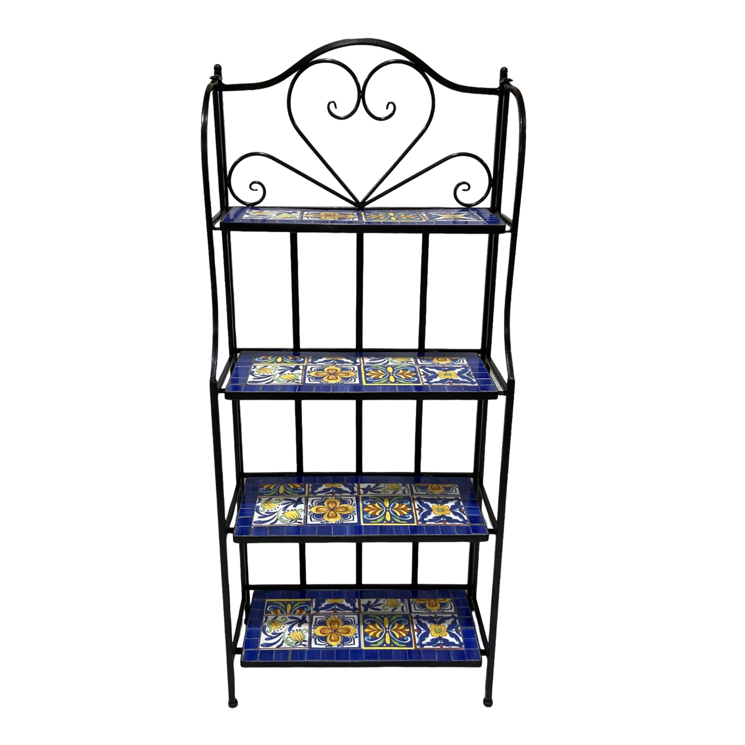 AXI Cleo Metall Blumenregal Mosaik im Mediterranen Stil Blau/Gelb | Pflanzenregal mit 4 Ebenen aus Metall mit eingelegten keramischen Mosaikfliesen | Blumenleiter für Garten - 64 x 27 x 140,5 cm