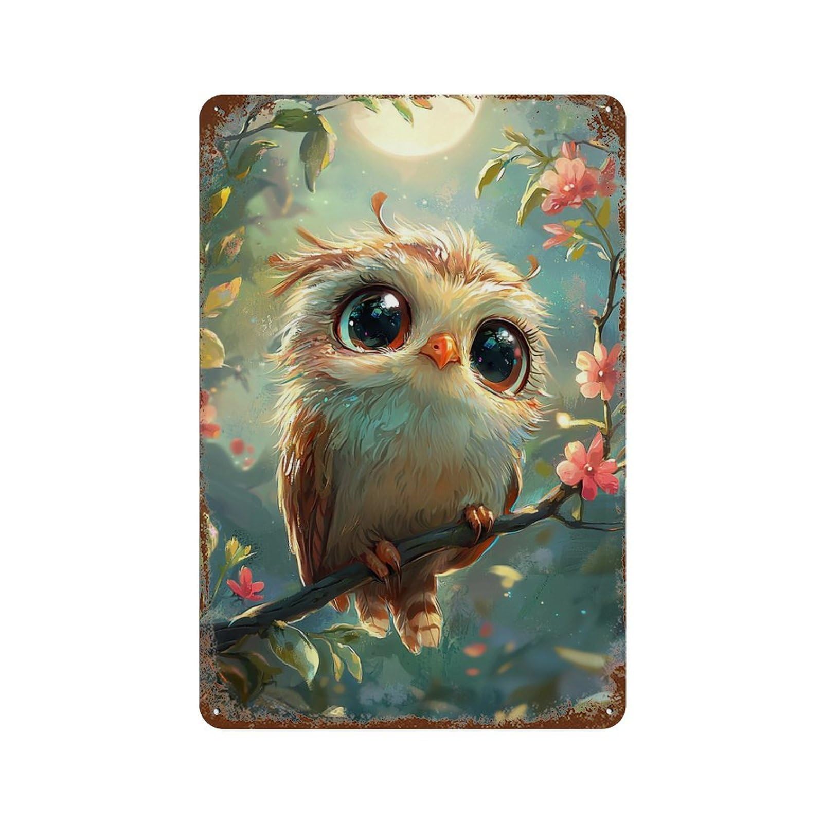 Enchanted Forest Owl -1 Weathered Tin Sign 11.8"x7.9", Rustic Home Decor for Garage, Bar And Workshop Decor