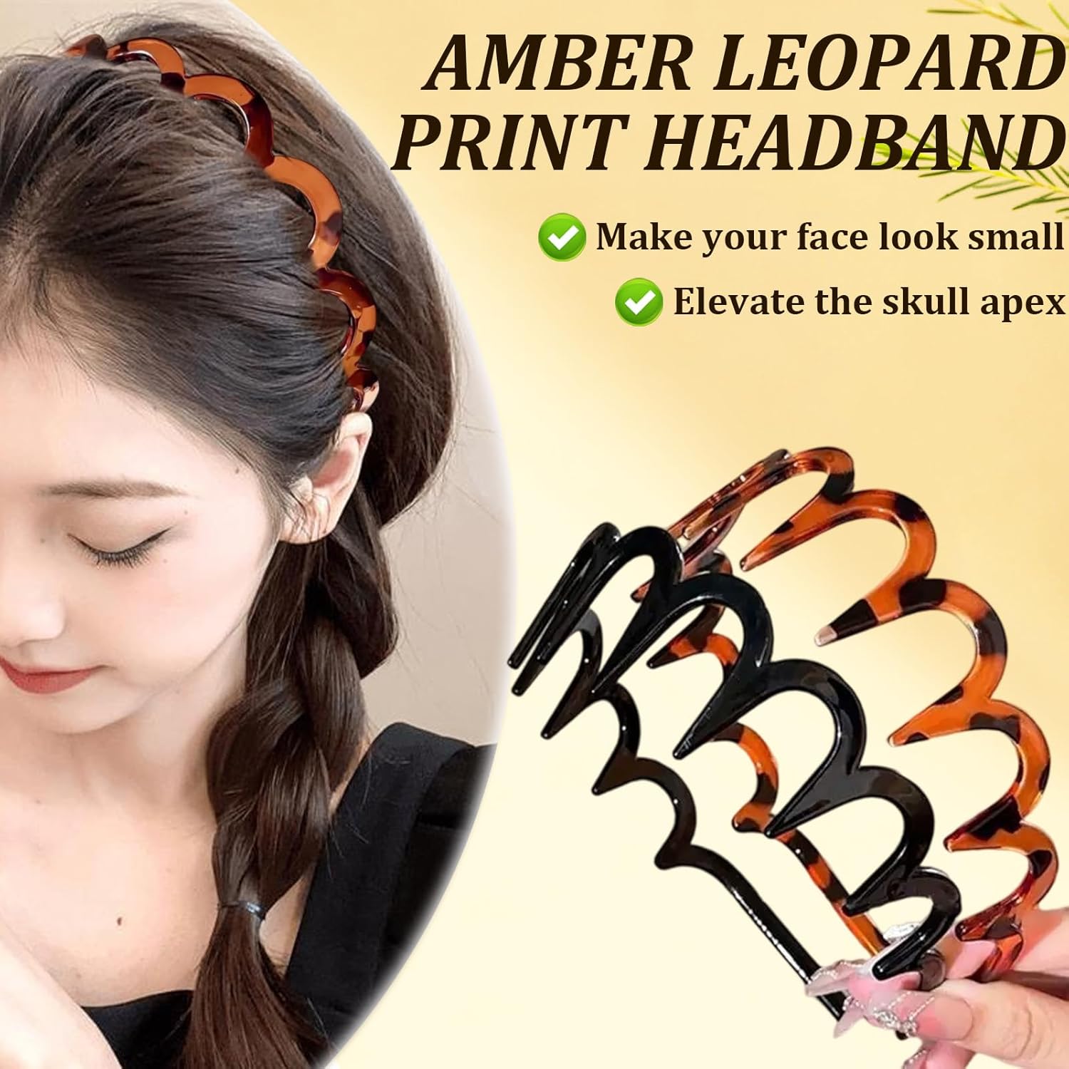 2026 U Shape Fashion Tooth Hair Comb Headband, 2PCS High Cranium Headbands for Women, Fashion Accessories for Women, Reversible Korean Headbands with Teeth, Gifts for Teen Girls (Amber+Black) - Image 3