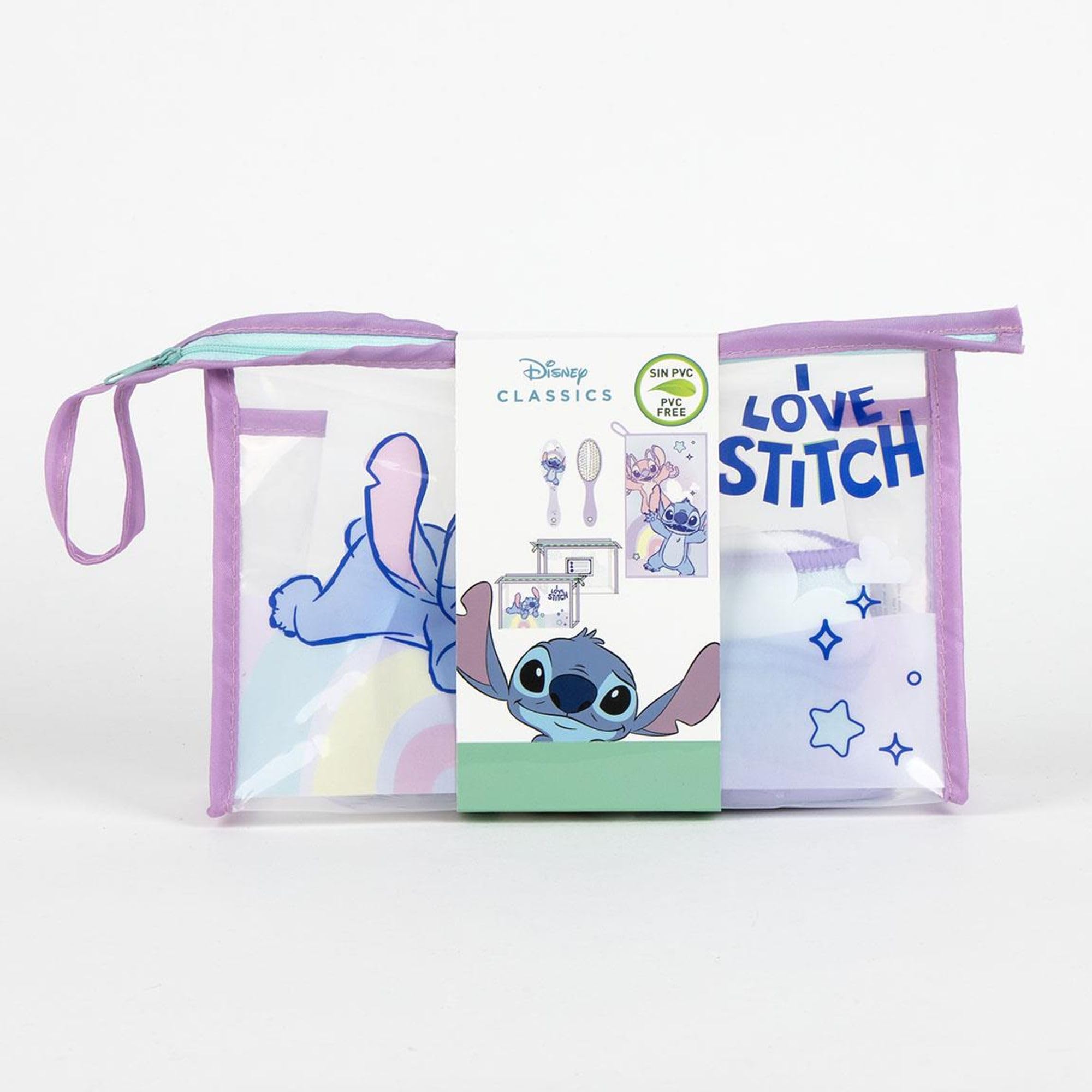 Neceser Aseo Viaje Accesorios Stitch con Peine, Toalla y Bolsa de Stitch - Neceser Aseo Stitch para Viaje o Escuela