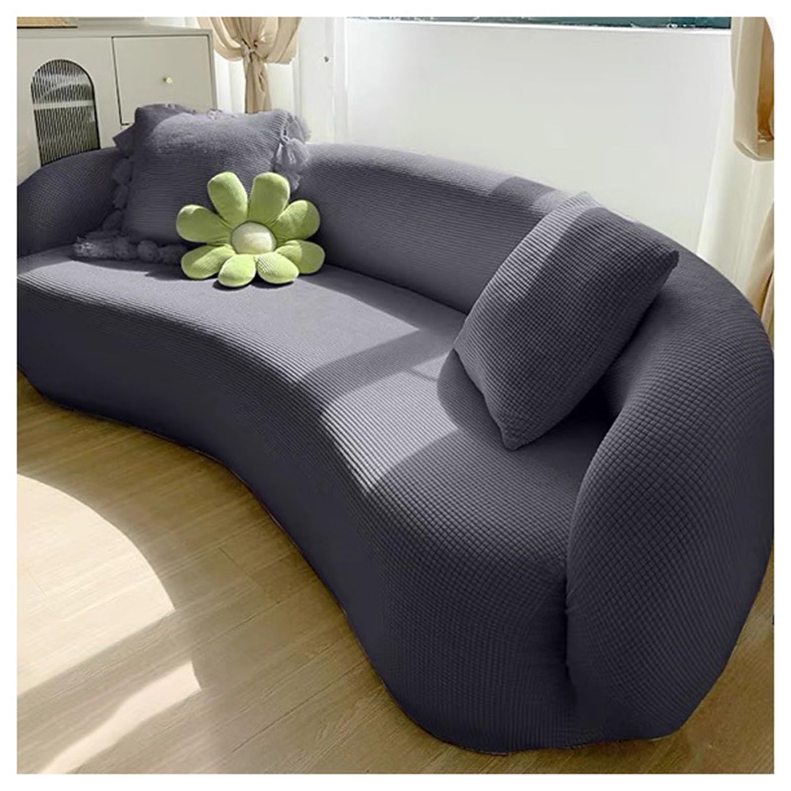 Housse de canapé chic gris foncé et coussin incurvé de salon
