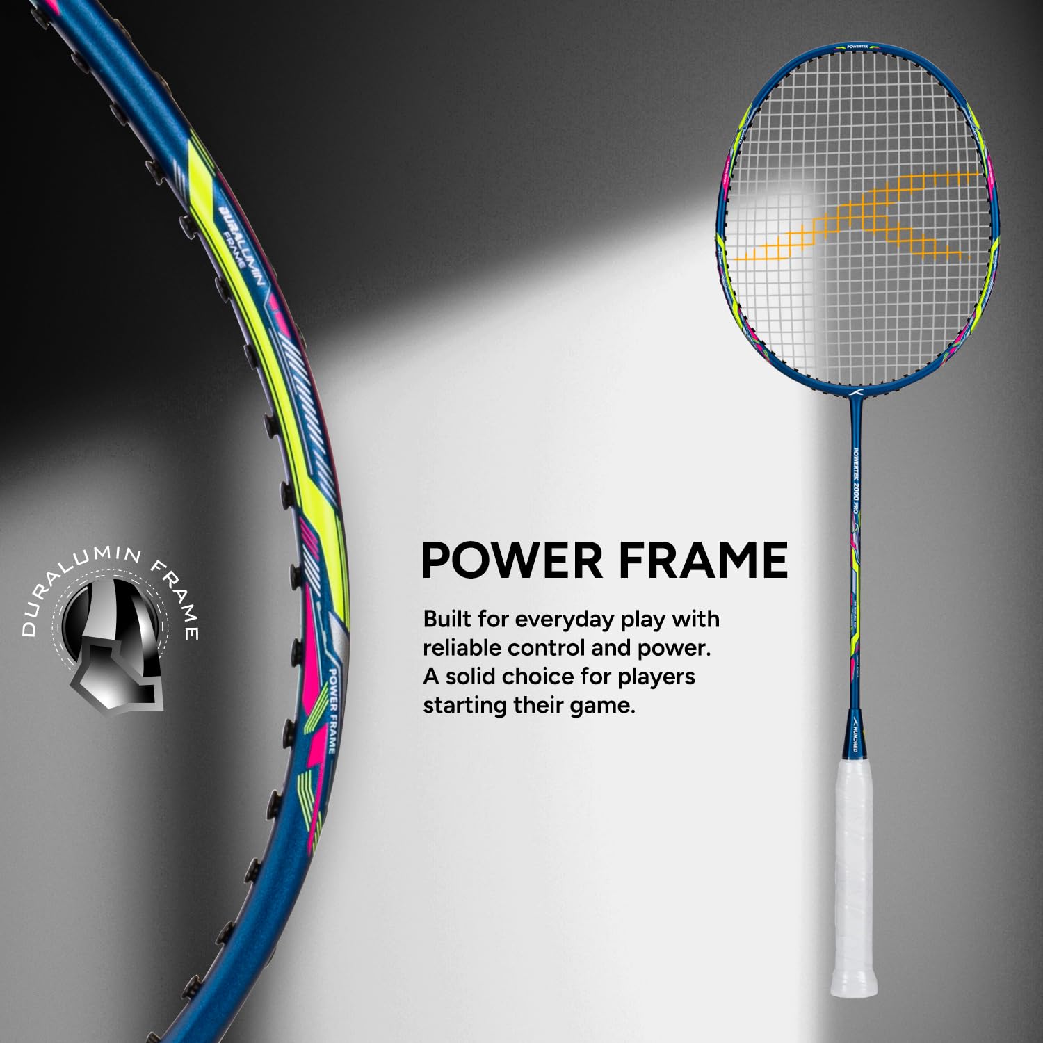 HUNDRED Powertek 2000 PRO Badmintonschläger mit Vollschutzhülle | Besaitet | Material: Graphit | Für Fortgeschrittene Spieler | Maximale Bespannung: 22–24 lbs
