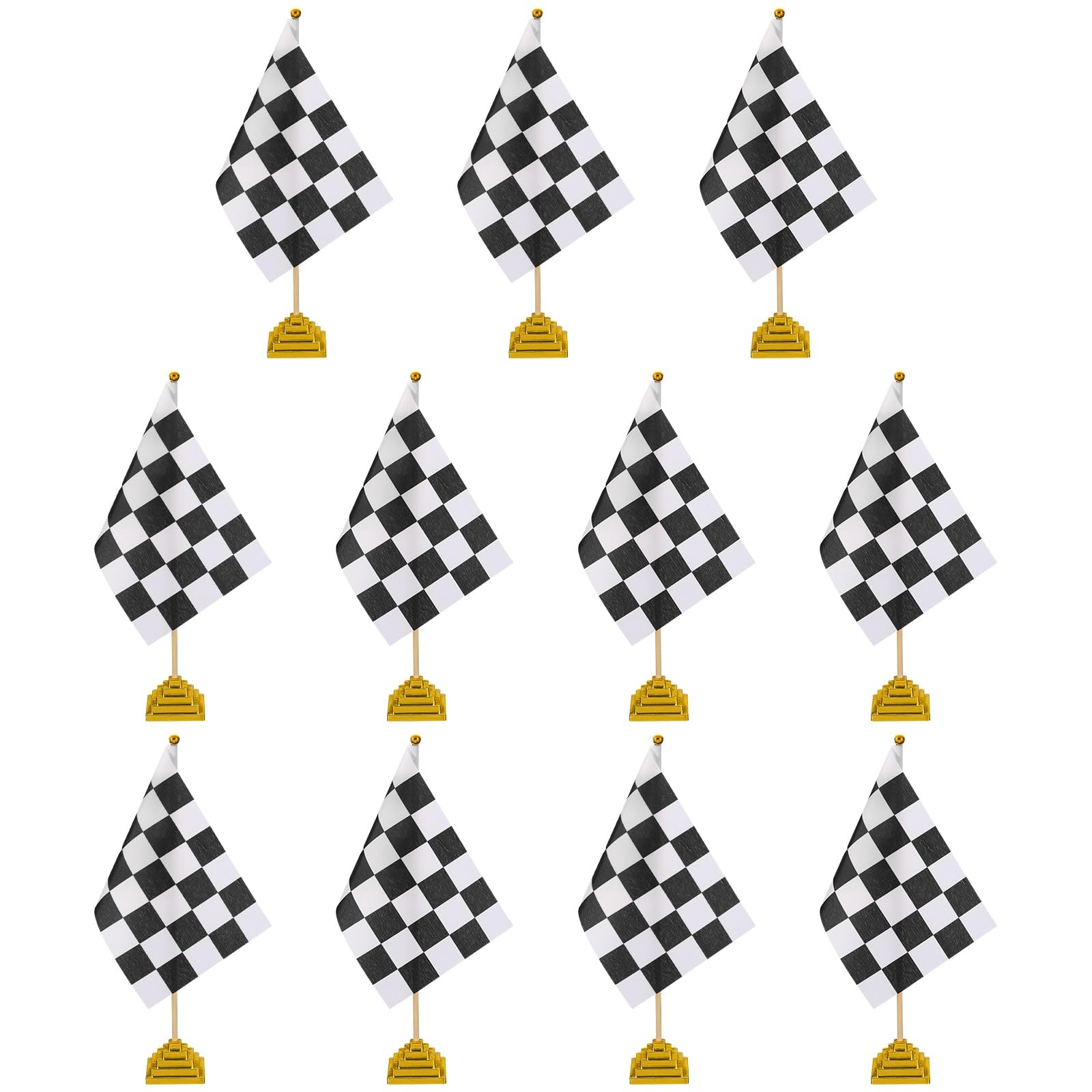 PATIKIL 12Pack Black and White Checkered Table Flag, 12" Small Race Car Racing Office Desk Flag Set with Bamboo Stick and Gold Square Base for Car Soccer Sport Party Decoration — image 1