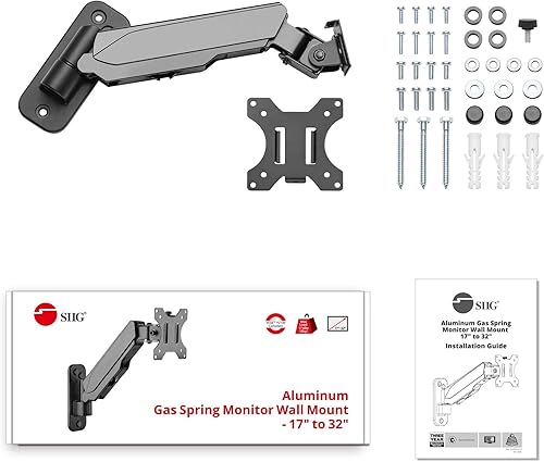 Miniatura 7 de SIIG Soporte ergonómico de pared para monitor de un solo brazo de movimiento completo con resorte de gas de aluminio, resistente para pantalla de