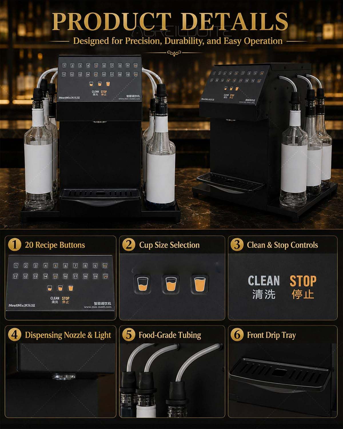 Kit para Preparar cócteles en un Bar, estación de cócteles Profesional automatizada con función de autolimpieza, máquina Inteligente para Preparar Bebidas con Capacidad para 6 Botellas de