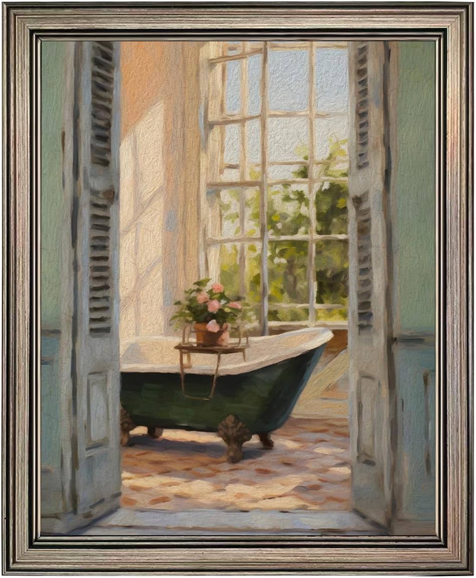 Vintage Framed Bathroom Decor Wall Art Farmhouse Canvas Artwork Bathroom Picture Painting for Wall