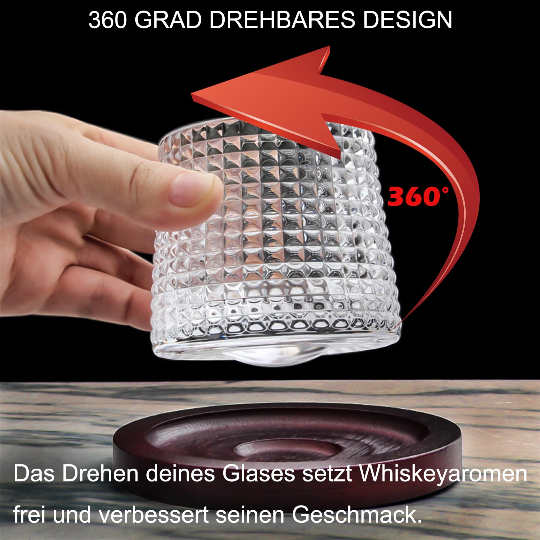 Obrotowe szklanki do whiskey, szklanki do whisky z podkładkami, staromodne szklanki do degustacji Scotch, Bourbon i koktajli, prezenty dla mężczyzn na urodziny, 160 ml, 1 zestaw