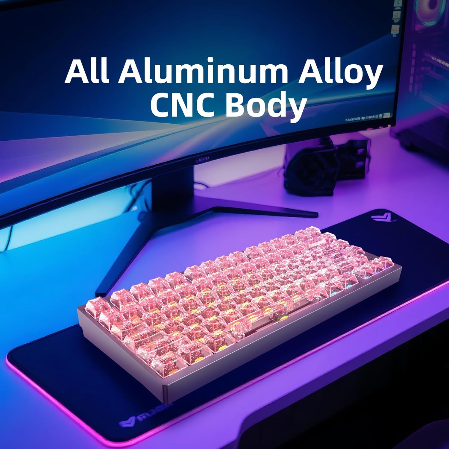 IROK MG75MAX 81 Keys Wired Magnetic Switch Keyboard, 256KHZ Single Key Scan Rate, PCB Nano-Coating Waterproof, Hall Effect, 8KHZ/ARGB/CNC Aluminum Gaming Keyboard(Pink)
