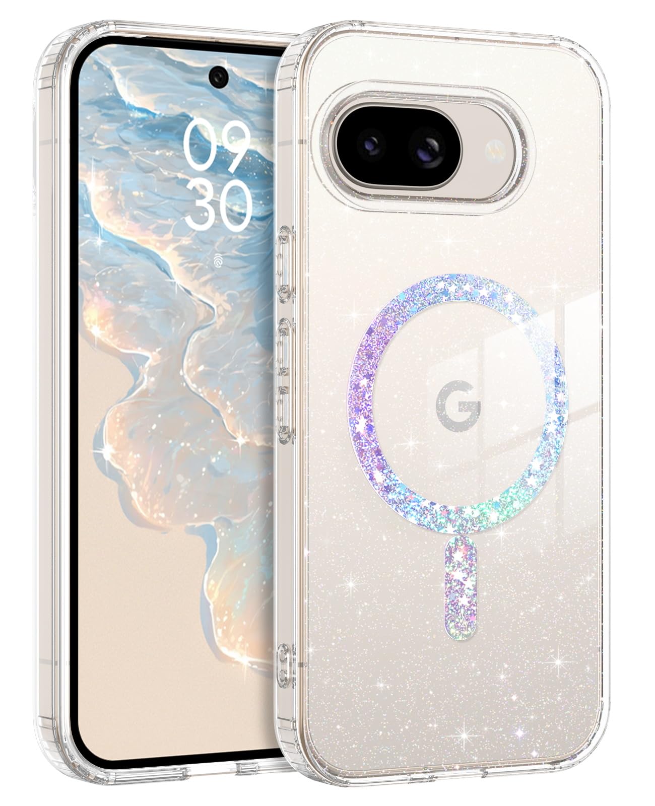YINLAI Google Pixel 9a 対応 ケース カバー ラメ グリッター クリア ｜耐衝撃 マグセーフ対応 マグネット式 ｜ワイヤレス充電 完全対応 & 米軍MIL規格 ｜黄ばみ防止 美しさ 長持ち きらきら キラキラ ブリンブリン かわいい｜軽量 薄型 スマホケース 女性向け