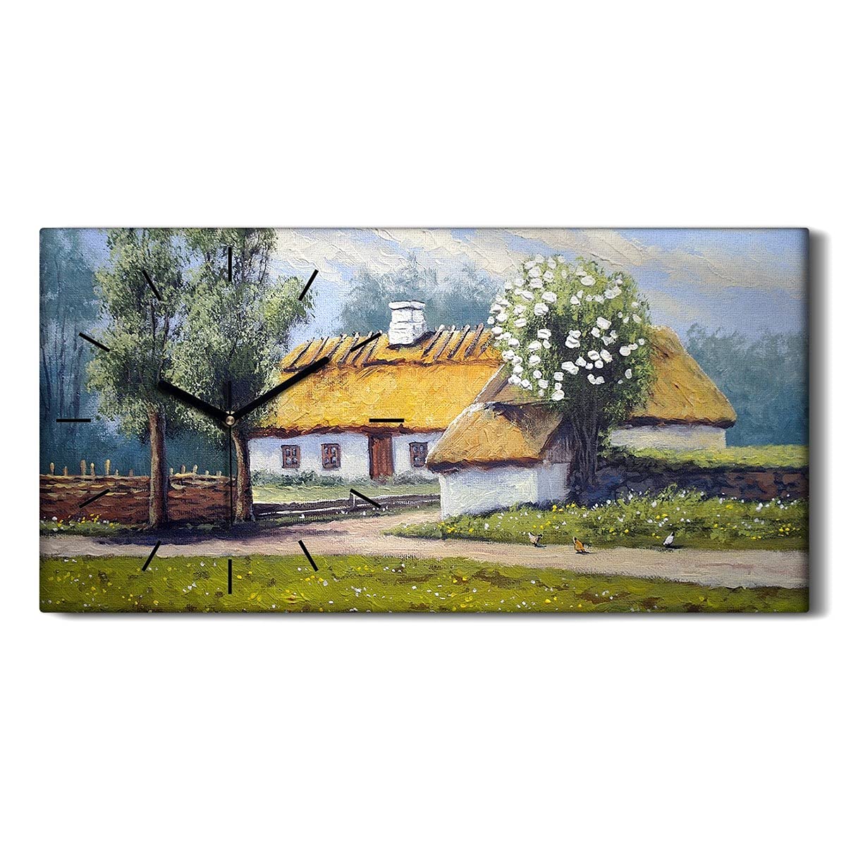 Horloge sur Toile Landscape River Ukraine Village 60x30cm