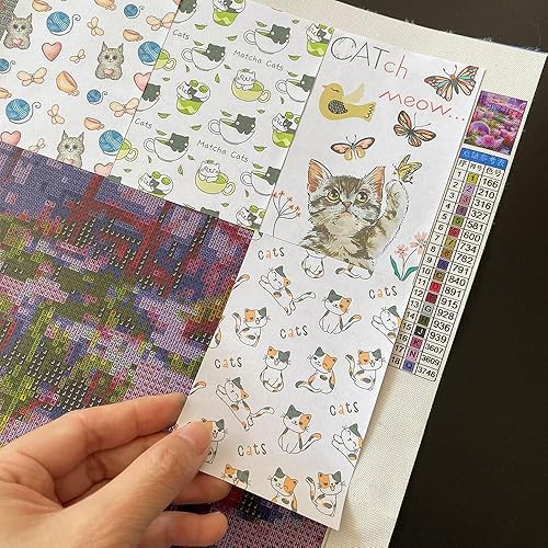 Miniatura 7 de ZDDPDJ Papel de liberación de pintura de diamante, 60 piezas de gato decorativo de un solo lado, lindo gatito cubierta de papel de repuesto para