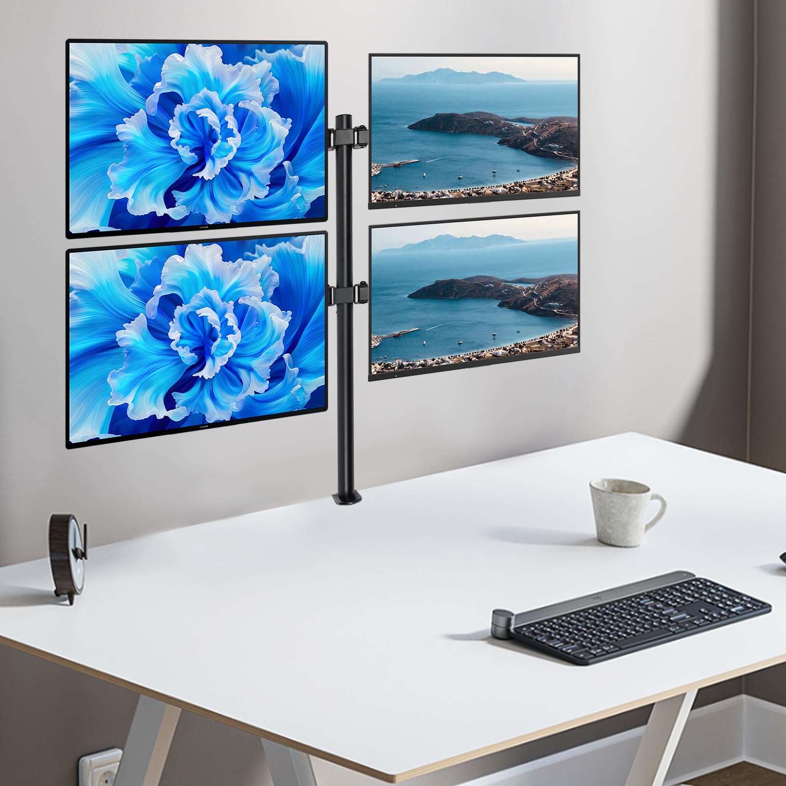 Supporto per monitor per 4 monitor da 10-27 pollici, fino a 11 kg, regolabile in altezza, VESA 75/100, nero