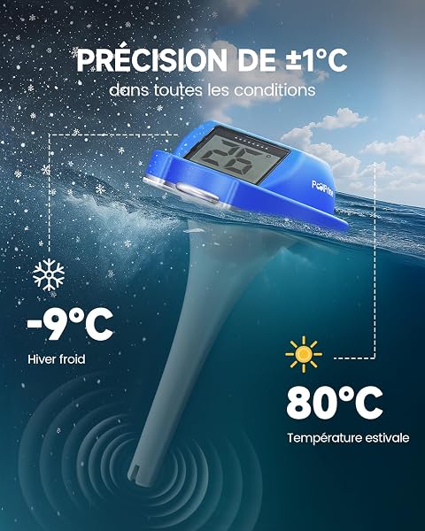 PoolPrime Thermometre Piscine à Double Écran, Lecture Facile, Thermomètre Piscine Flottant avec Affichage Numérique, Étanche IPX7 pour Spas, Bains Froids et Piscines(bleu foncé) - 5