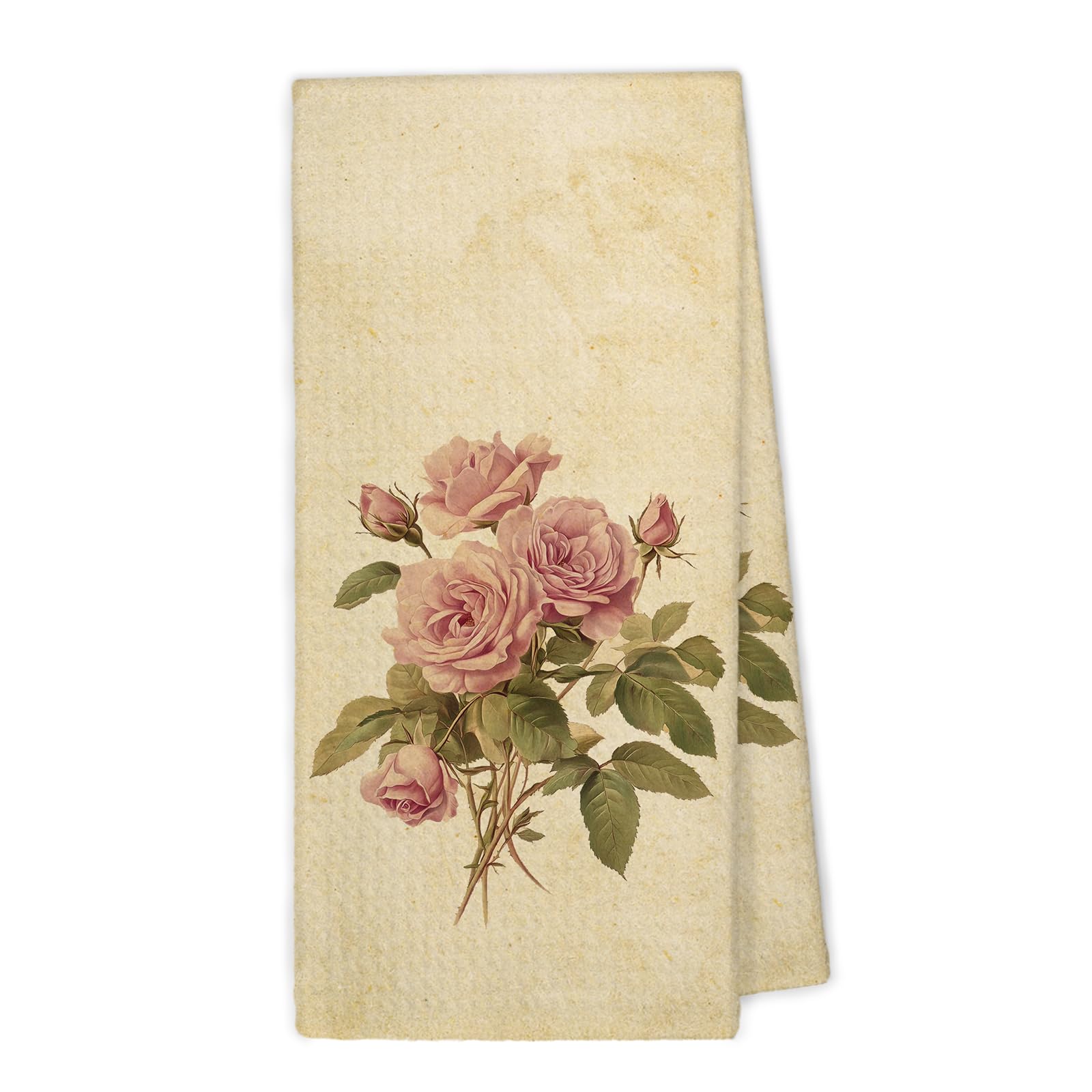 XBBMGG Vintage Floral Kitchen Towels, Retro Pink Rose Farmhouse Tea Hand Dish Towels, Vintage Flower Botanical Decorative Towel for Bathroom Kitchen,