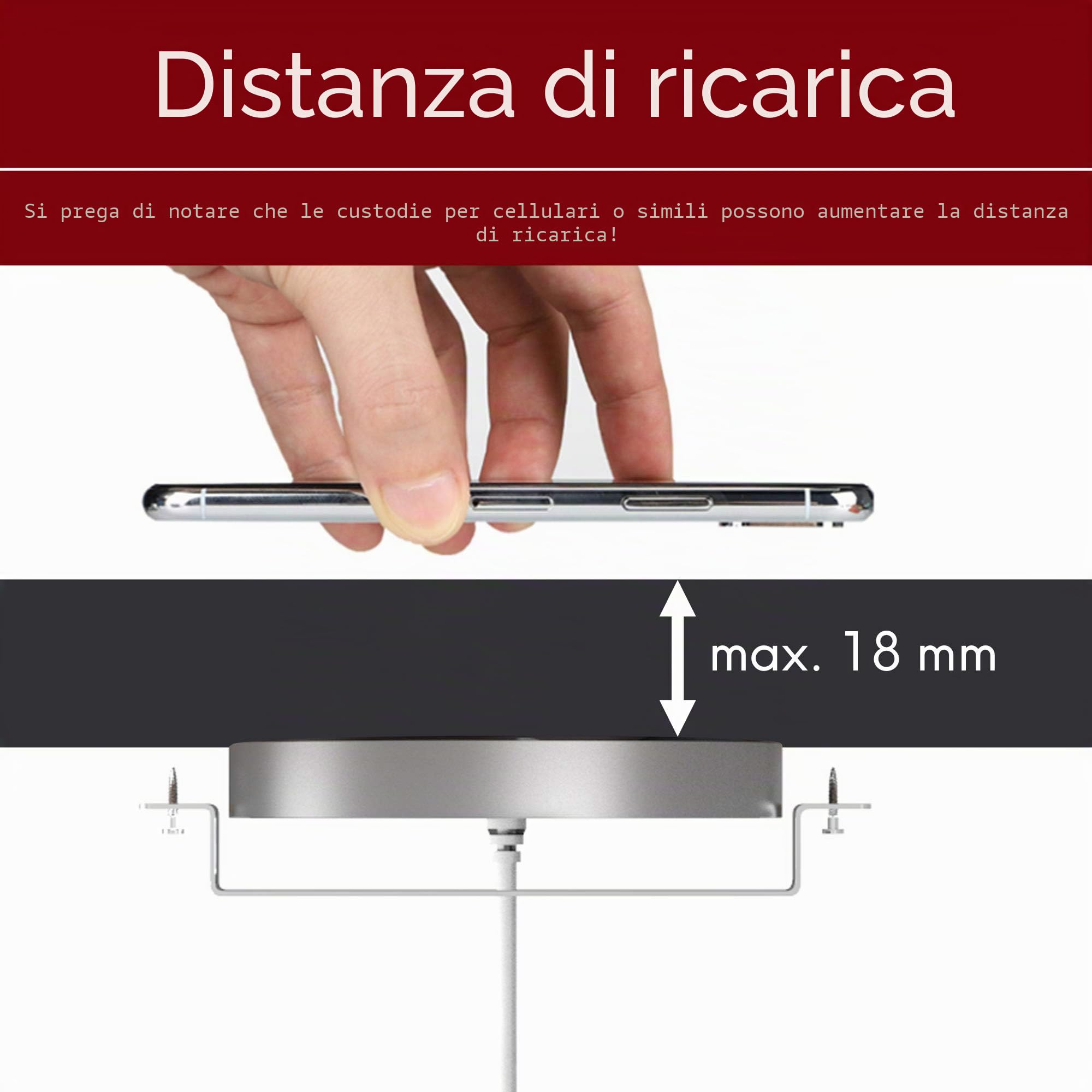 kalb | QI sottopiano e caricatore da incasso grigio distanza di ricarica 3-18 mm Smart Wireless