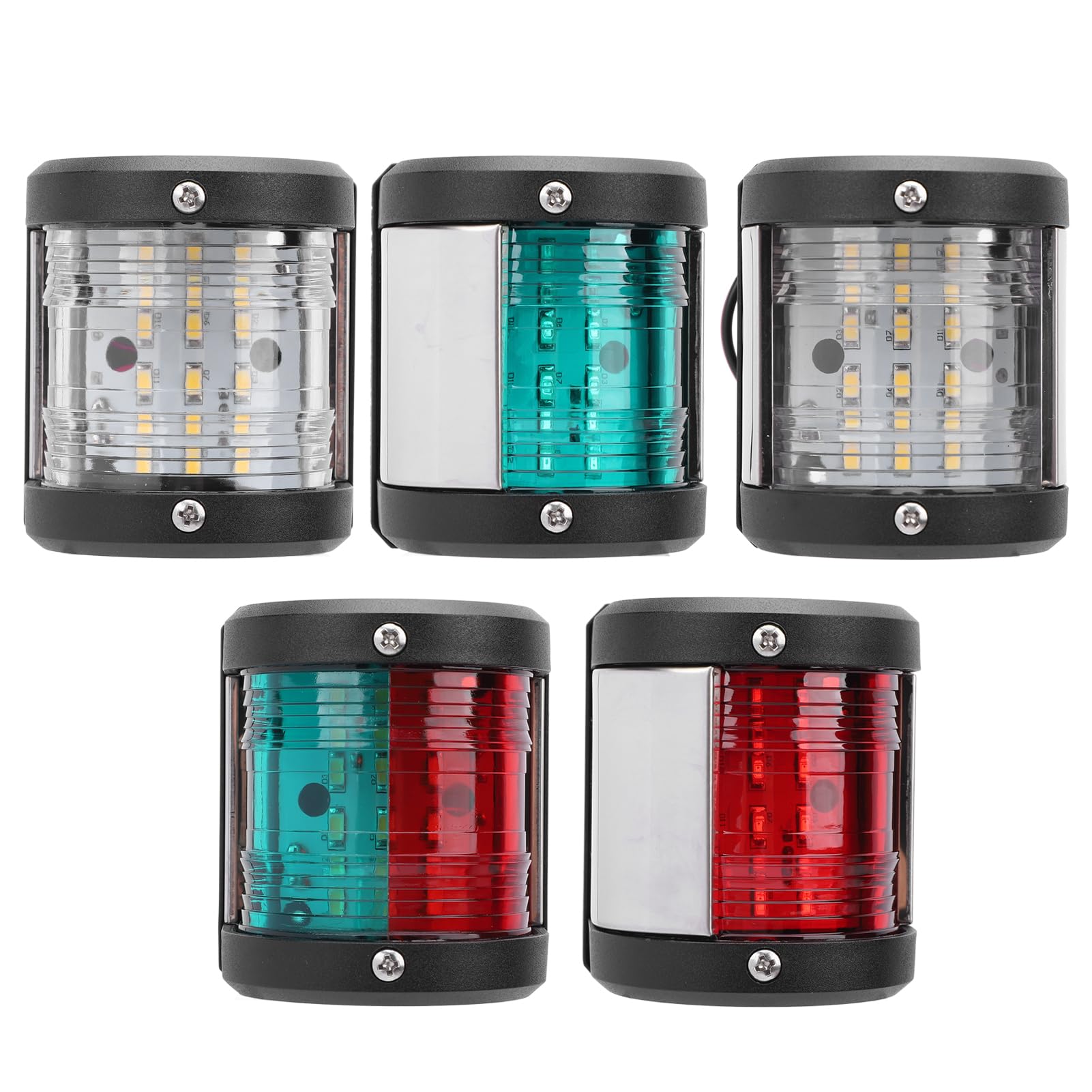 Yctze 5 luces LED de navegación para barcos de acero inoxidable 304, impermeable IP66, con tecnología LED de bajo consumo, ideal para barcos de hasta 12 m, 12 V 24 V