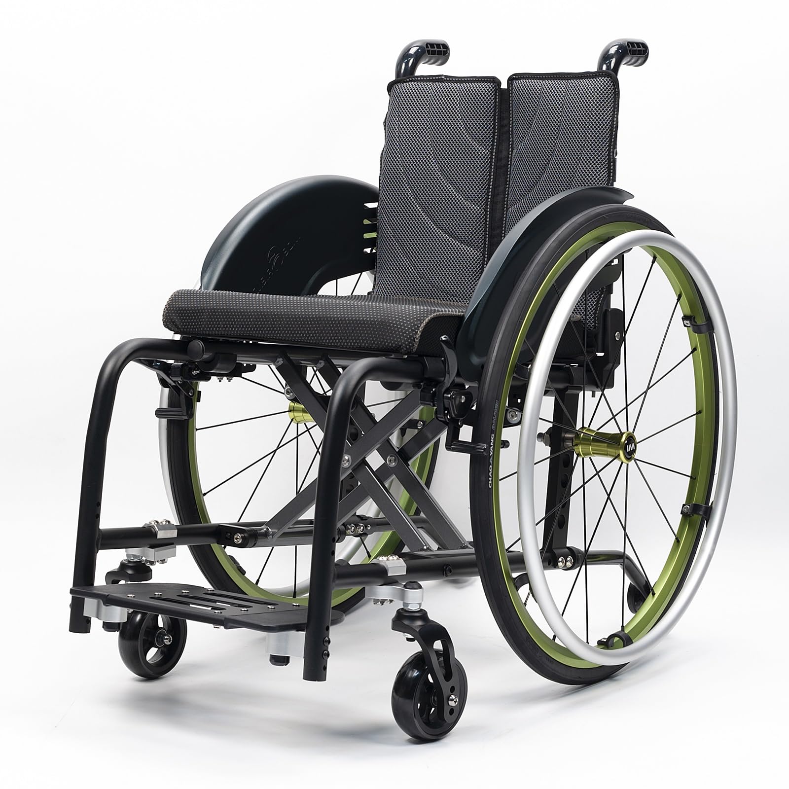 Silla de ruedas manual ligera, silla de ruedas deportiva ultraligera portátil todo terreno, silla de ruedas plegable, sillas de ruedas de transporte con antivuelco(Green A,40cm/15.7in)