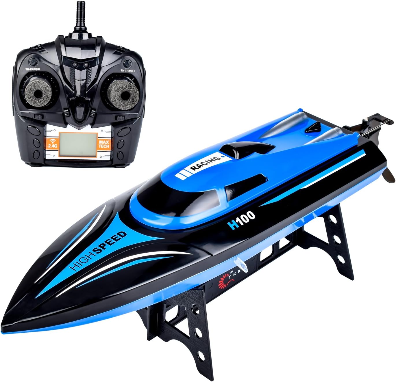 IAMGlobal RC Boat, H100 High Speed Remote Control Boat, 2.4GHz Fast RC Boat, RC Racing Boat with LCD Screen for Pools and Lakes for Outdoor (Blue)