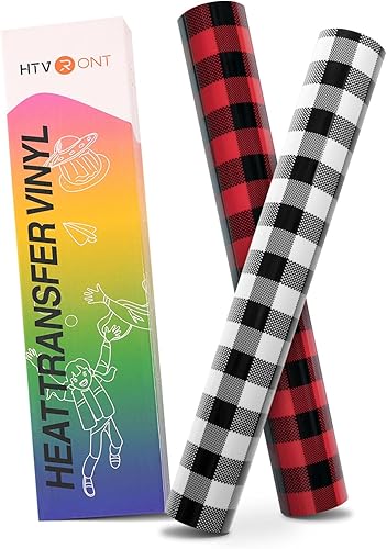 HTVRONT Vinilo de transferencia de calor de Navidad, 2 rollos de vinilo HTV de Navidad de 10 pulgadas x 5 pies, vinilo para planchar a cuadros