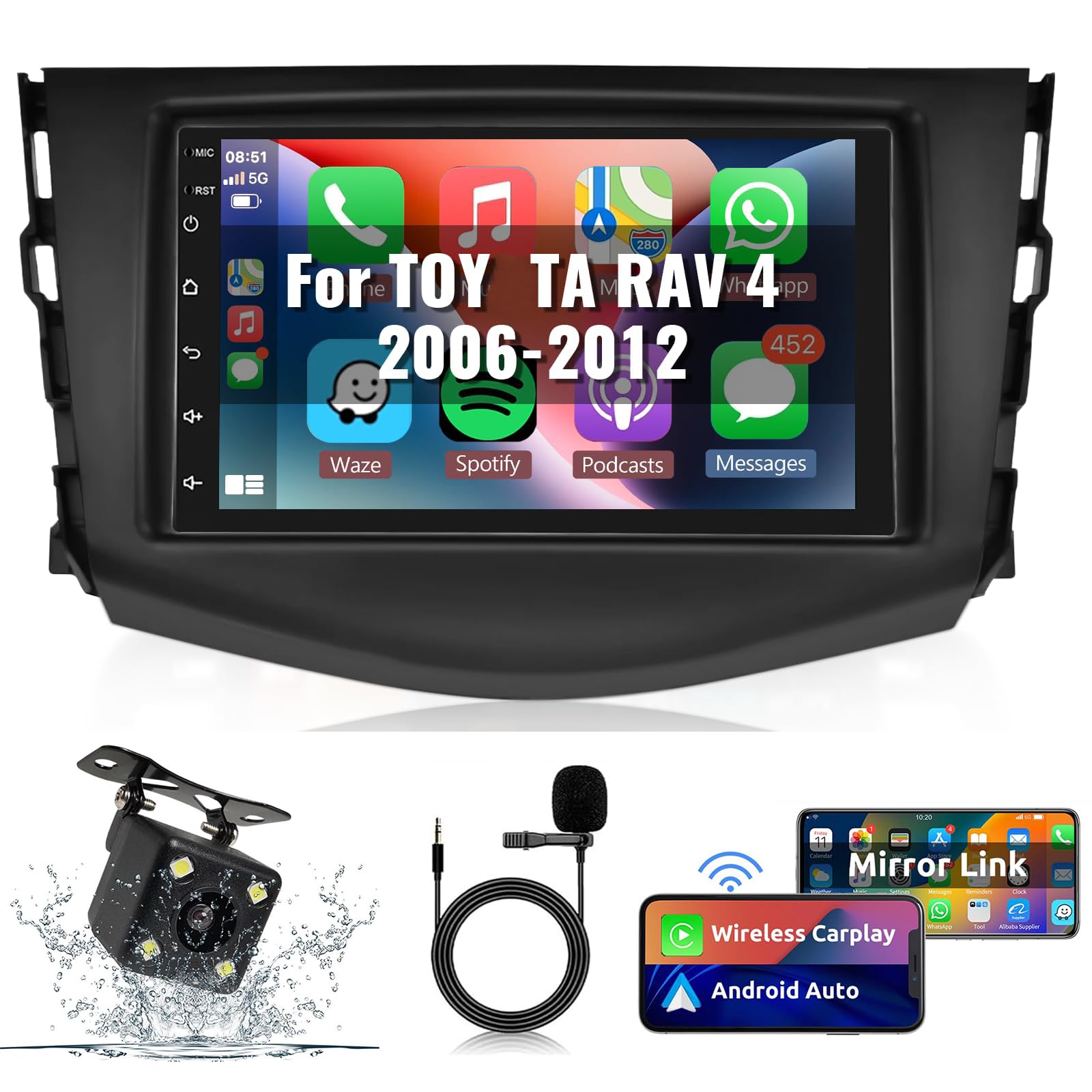 Radio de coche Android 13 para Toyota RAV4 2006-2012 con pantalla de 7" y navegación GPS 8
