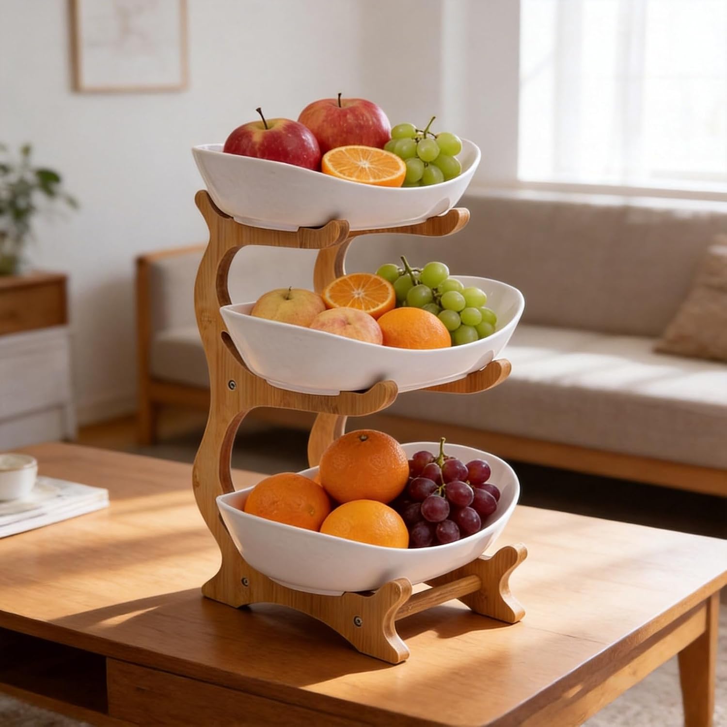 Fruit Basket,Hanging Serving Vegetable,Basket With Stand Space-Saving | For Fruits Kitchen Dining Room Parties Multilayer Storage Plate,Home Decor(White,2)