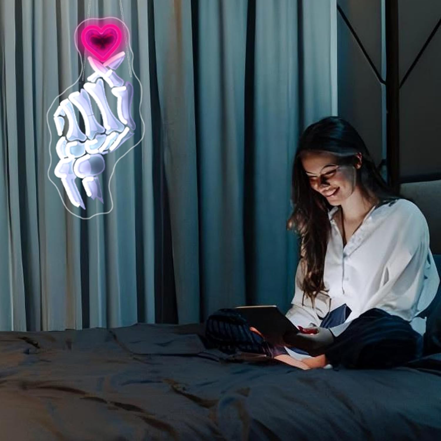 Neon Sign Led Neon Lights Neon Signs for Wall Decor USB Powered Led Neon Signs for Room Decoration (Skeleton Finger Heart)