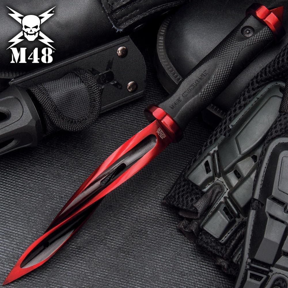 M48 Cyclone Boot Knife | 5 3/4” Stainless Steel Blade | 10 1/2" Overall | Vortec Sheath Included (Red)