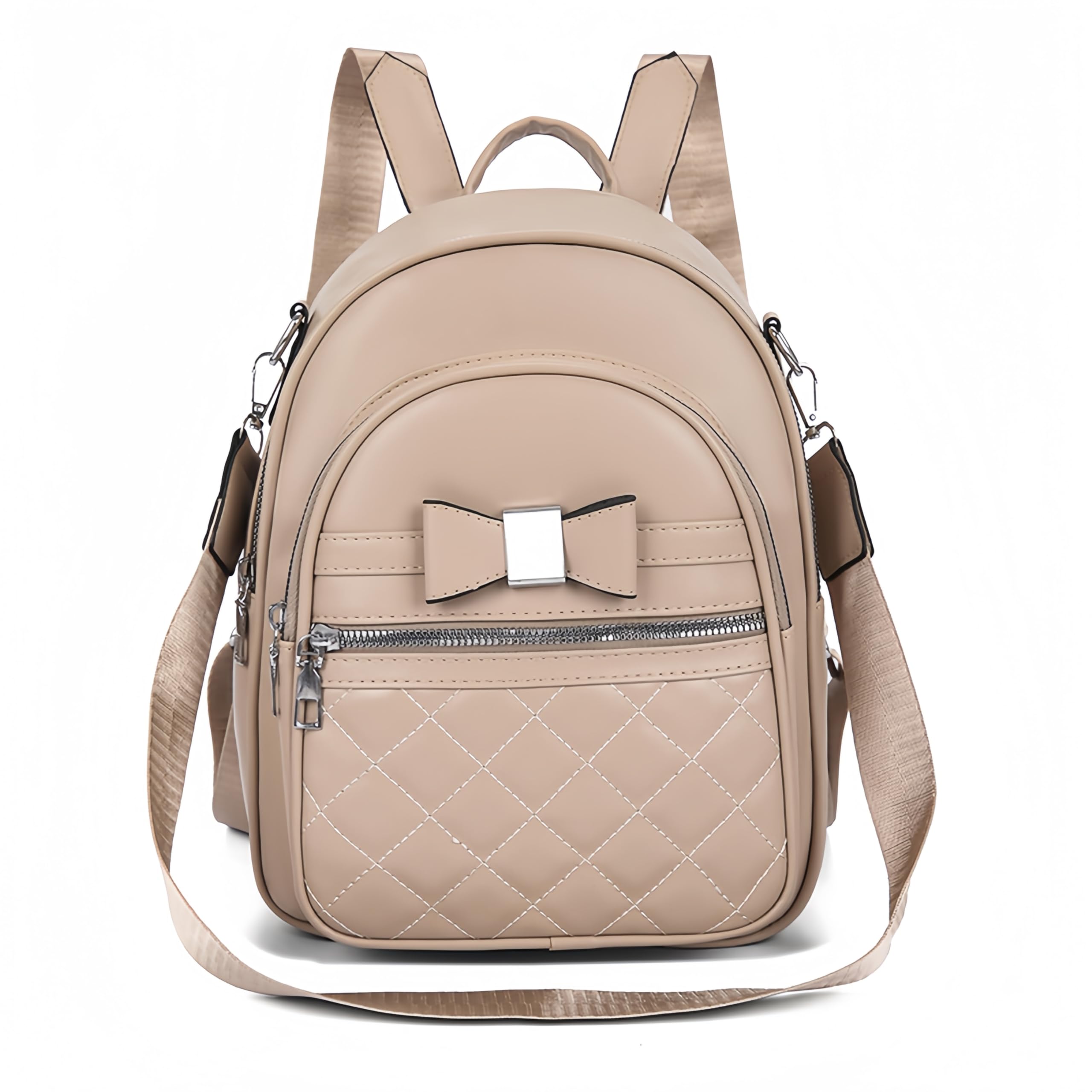 Mini mochila con lazo para mujer, de piel sintética, bonita mochila casual, Caqui, S, Bonita