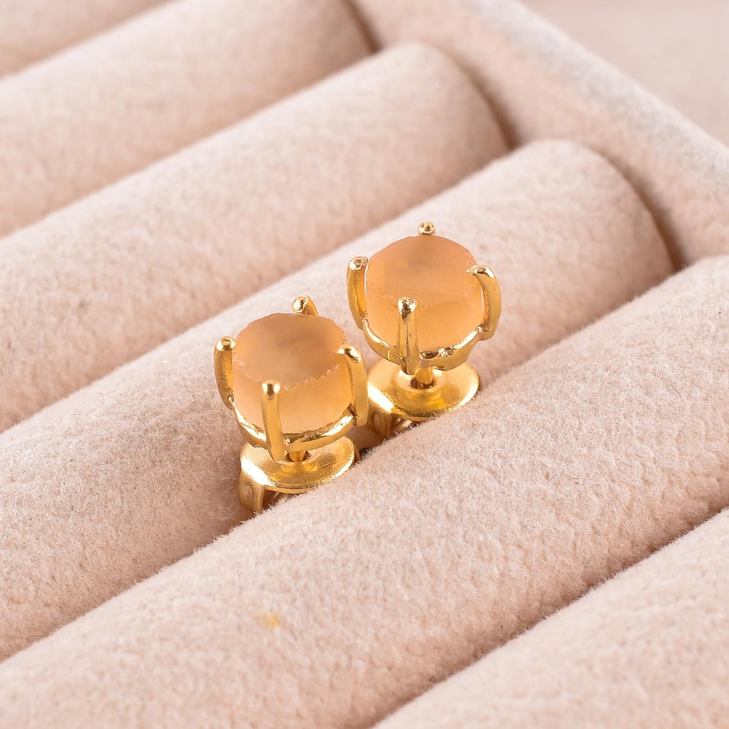 Raw Gold Stud Earrings For Women Natural Gemstone Dainty Pair, Birthstone Energy Crystals Jewelry 14K Gold Plated Flat Back Earrings Trendy Gifts For Mom