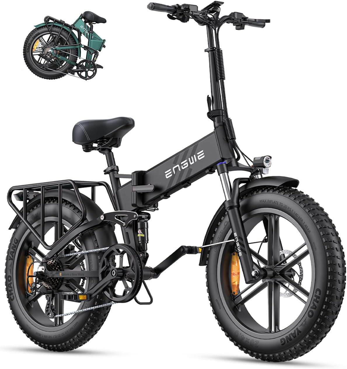 ENGWE Engine Pro 2.0 1200W Peak Power 75N.m Torque Sensor Ebike, 4.0*20” Fat Tire Folding Electric Bike for Adults, 52V 16AH Battery Up to 28MPH 68Mile Long Range, Full Suspension All Terrain(Black)