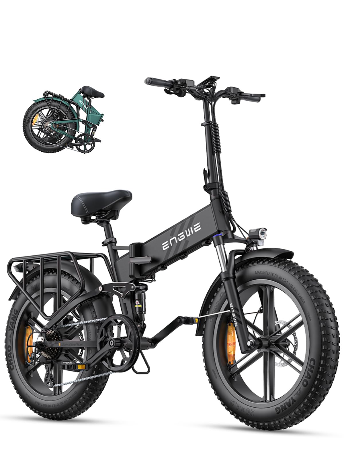ENGWEEngine Pro 2.0 1200W Peak Power 75N.m Torque Sensor Ebike, 4.0 * 20” Fat Tire Folding Electric Bike for Adults, 52V 16AH Battery Up to 28MPH 68Mile Long Range, Full Suspension All Terrain