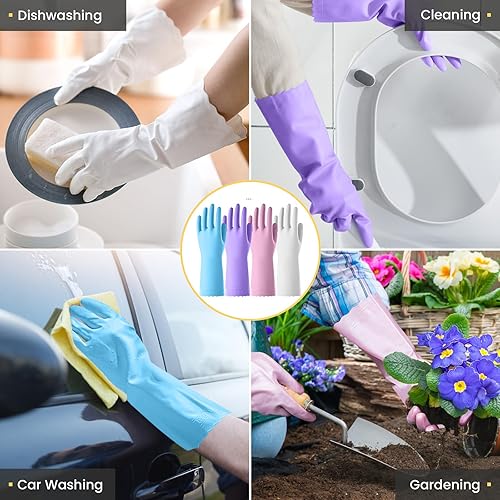 Miniatura 6 de KAQ Guantes de goma para la limpieza del lavaplatos 4 pares de guantes reutilizables para lavar platos de cocina doméstica con forro de algodón