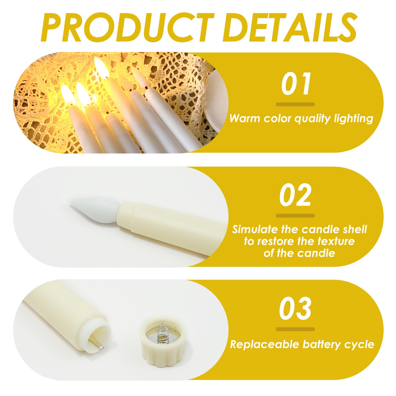 Bougies LED à Flamme Vacillante - Lot De 6, Fonctionnent Sur Piles, Lumière Jaune - Pour Décoration Noël, Mariage, Ambiance