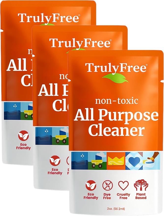 Truly Free Everyday Cleaner Kit - Multipurpose Cleaner Spray, Kitchen Counter Cleaner, Natural Cleaning Products, Multi-Surface Household Solution, 16 oz Reusable Empty Bottle + Two Fills, 3 oz ea.