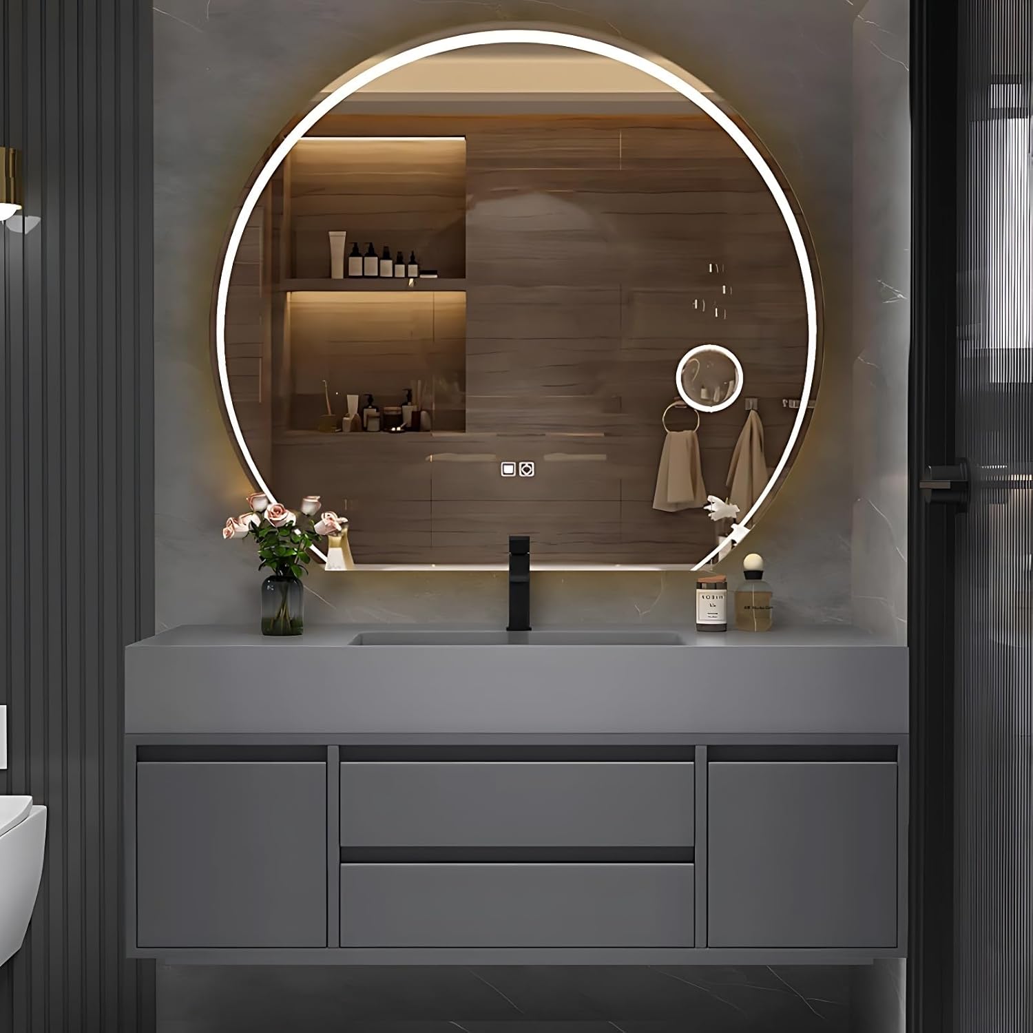 Modern Bathroom Vanity - 32IN Floating Vanity with Sink Top, Including Wall Mounted Smart Defogging Mirror, for Bathroom，Wood