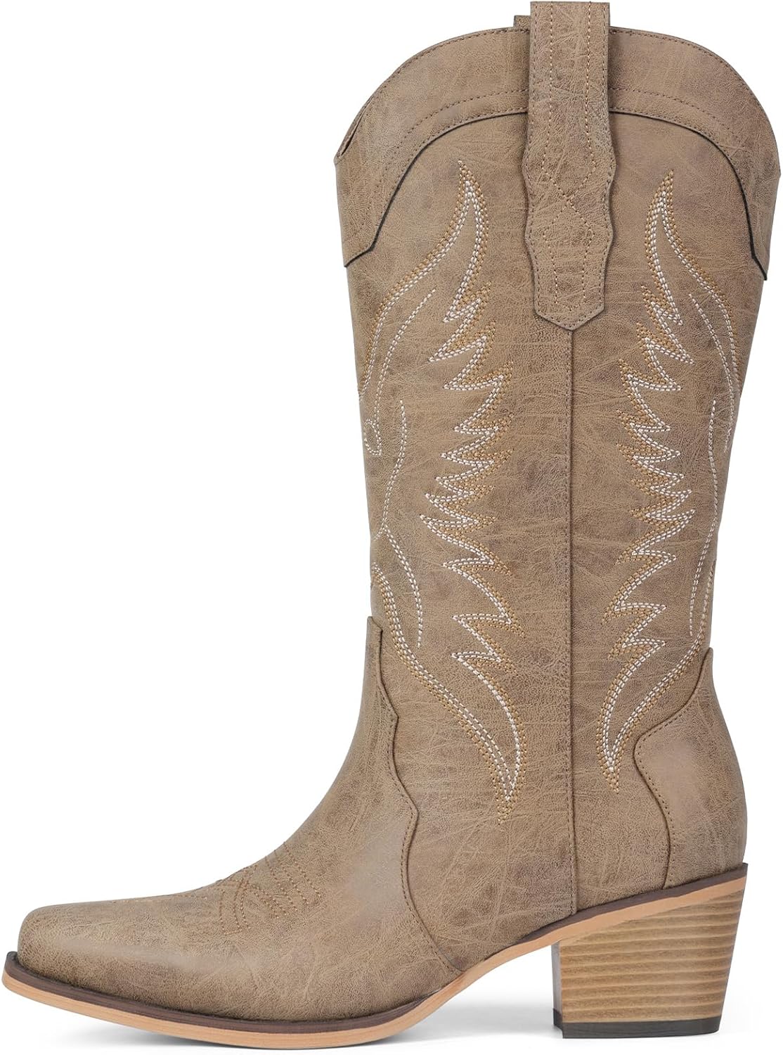 Pasuot Western Cowboy Boots for Women - Cowgirl Boots with Pointed Toe, Mid Calf Chunky Heel Snip Toe Boot with Classic Retro Embroidery, Country Style for Ladies Rodeo Concert