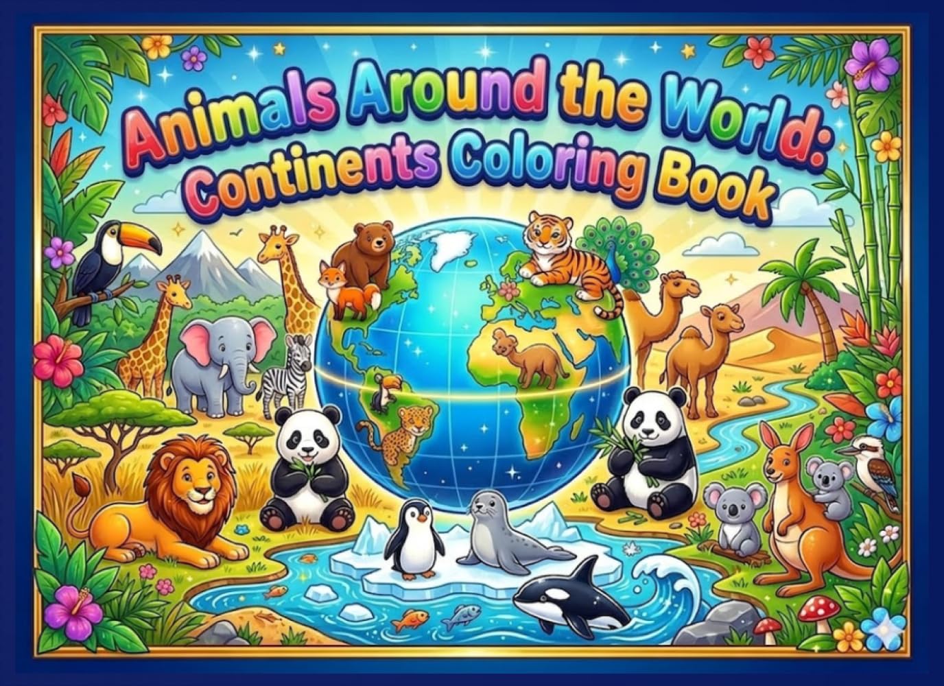 Animals Around the World: Continents Coloring Book: Explore Animals From Every Continent with Fun Facts, Bubble Letters, and Educational Coloring Pages for Kids