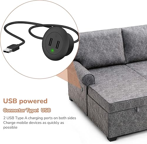 Miniatura 3 de MOEO Sofá seccional en forma de U con 2 tumbonas, sofá grande reversible de 6 plazas para sala de estar con dos puertos USB, almacenamiento, cama