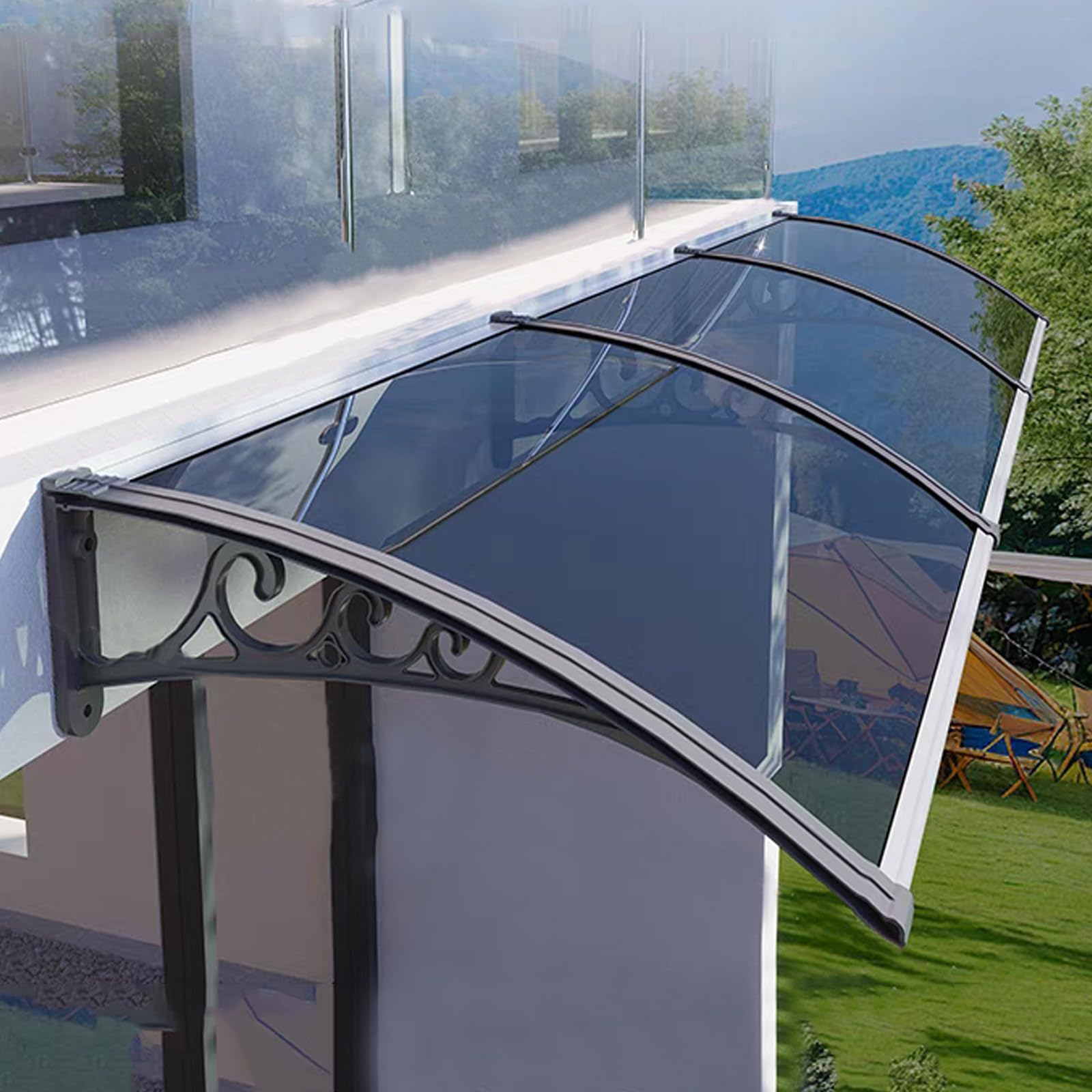 GJMSSMY Outdoor Door Canopy ImpactResistant Polycarbonate Awning 99.99% UV Protection Rain Shelter for Front Entrance Garden or Window 100x150cm (39"x59") Gray