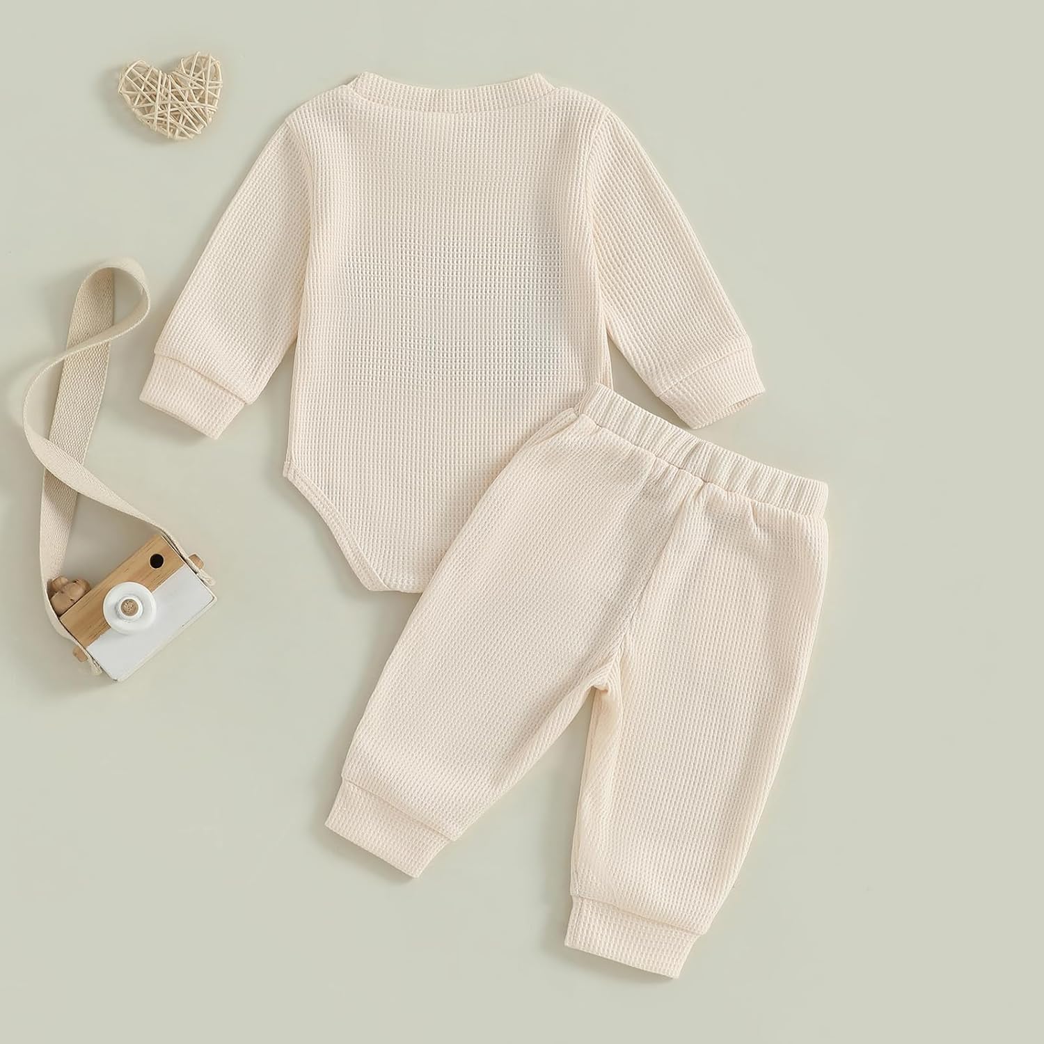 Baby Boy Outfit Letters Embroidered Baby Sweatshirt Romper Waffle Pants Set Infant Boy Fall Winter Outfits - Image 3
